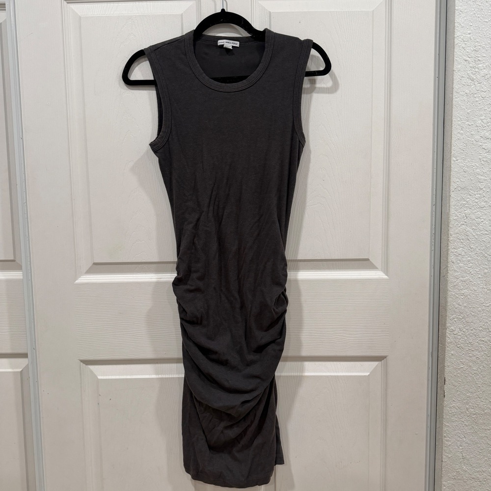 Standard James Perse Gray Ruched Sleeveless Midi Dress Size 1 Made in USA
